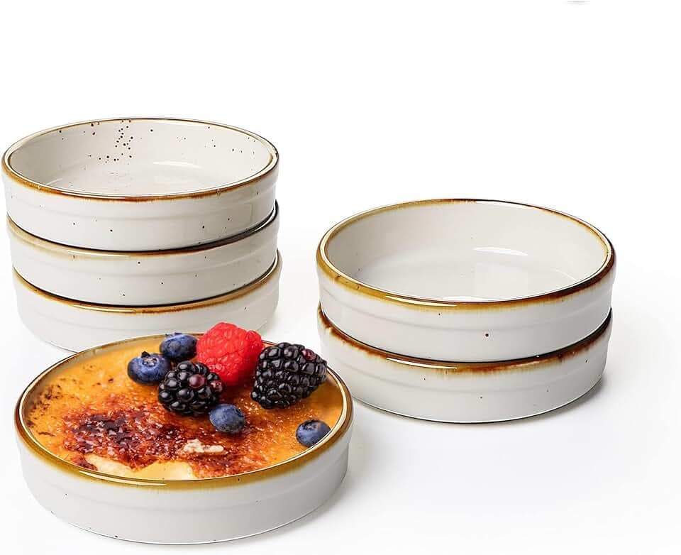 ONEMORE Ramekins 4 oz - Oven Safe Shallow Ramekins for Creme Brulee - Set of 6