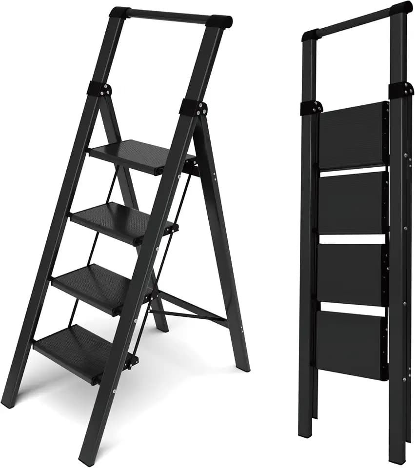 Taranta 4 Step Ladder,Step Stool Foldable,Aluminum Ladder-Black