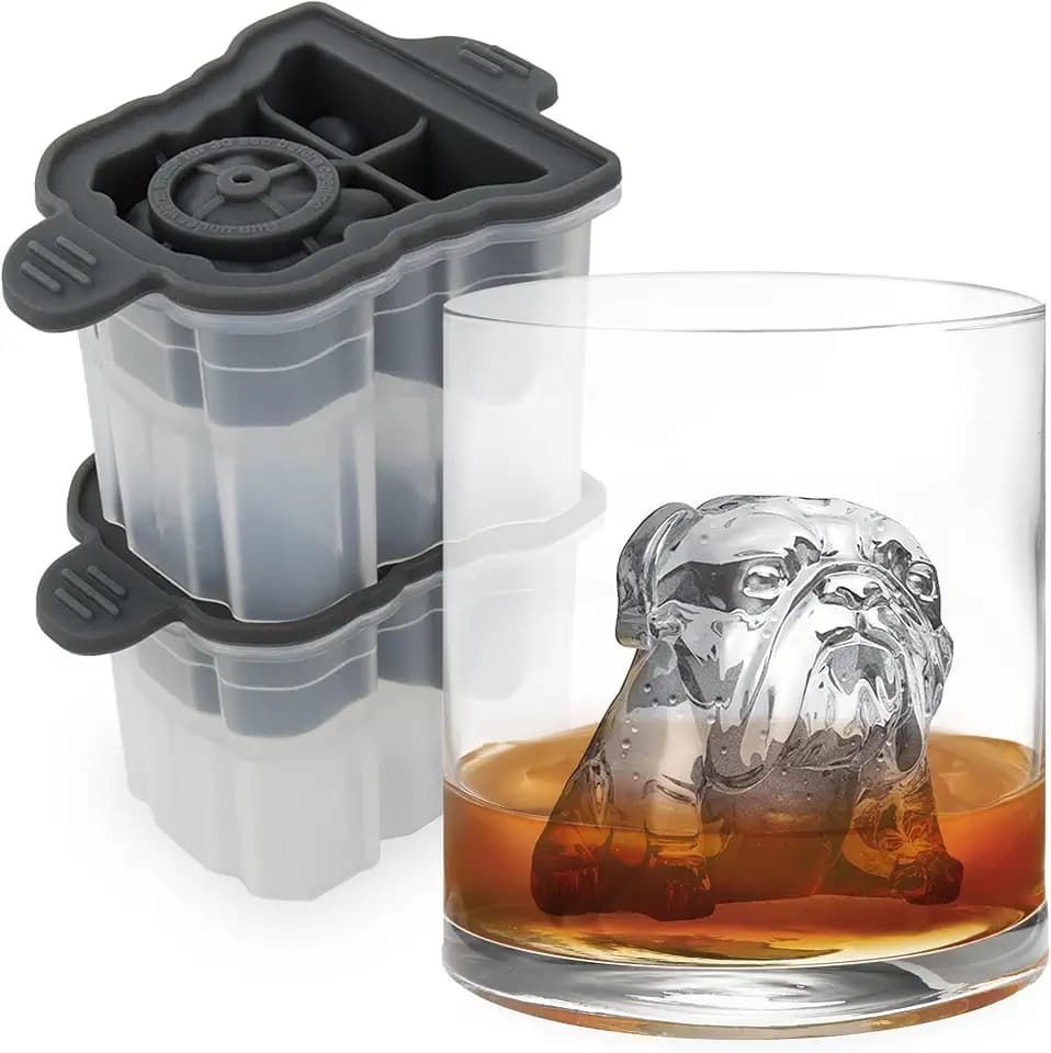 Tovolo Bulldog Ice Cube Mold Pack of 2 Craft Ice Cube Molds for Whiskey Bourbon Cocktails, Easy Fill Funny English Bull Dog Shaped Ice Cube Gifts for Bulldog Lovers, Dishwasher Safe BPA Free Silicone