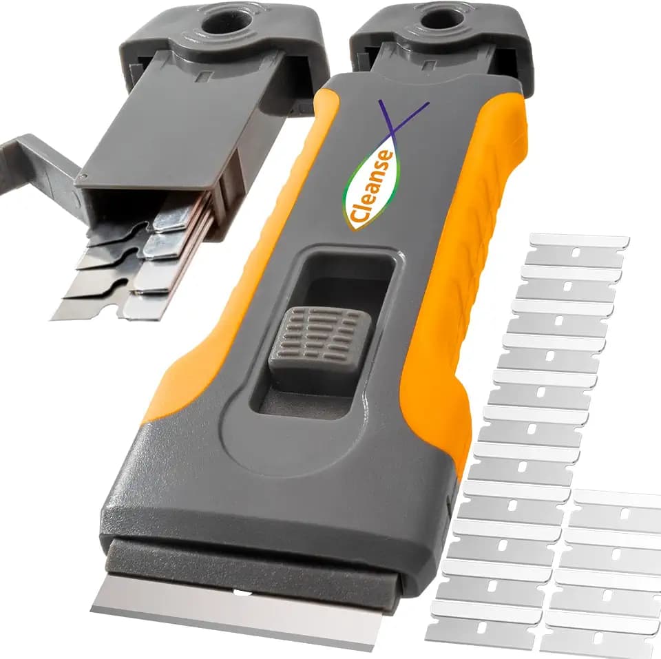 CLEANSE Razor Blade Scraper Tool with 15pcs Extra Blades, Cleaning Razor Scraper for Glass, Glass Top Stove Scraper for Oven Door, Cooktop Scraper, Glass Scraper Cleaning Paint from Glass (Gray)