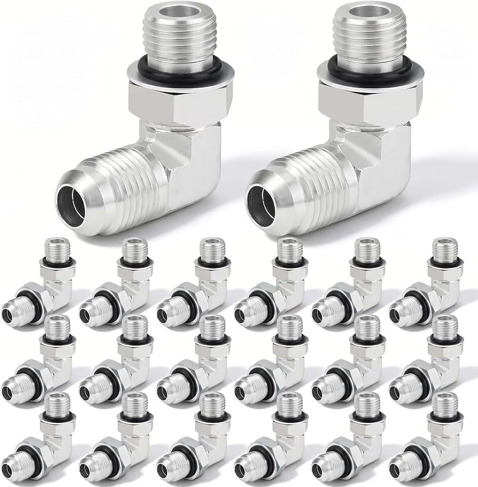 Hicarer 20 Pack 3/8" JIC Female to #6 SAE ORB Male 90° Hydraulic Fittings