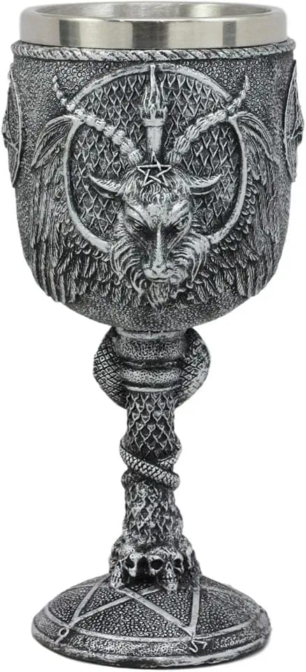Pacific Giftware Satanic Cult Baphomet Wine Goblet Made of Polyresin with Stainless Steel Rim