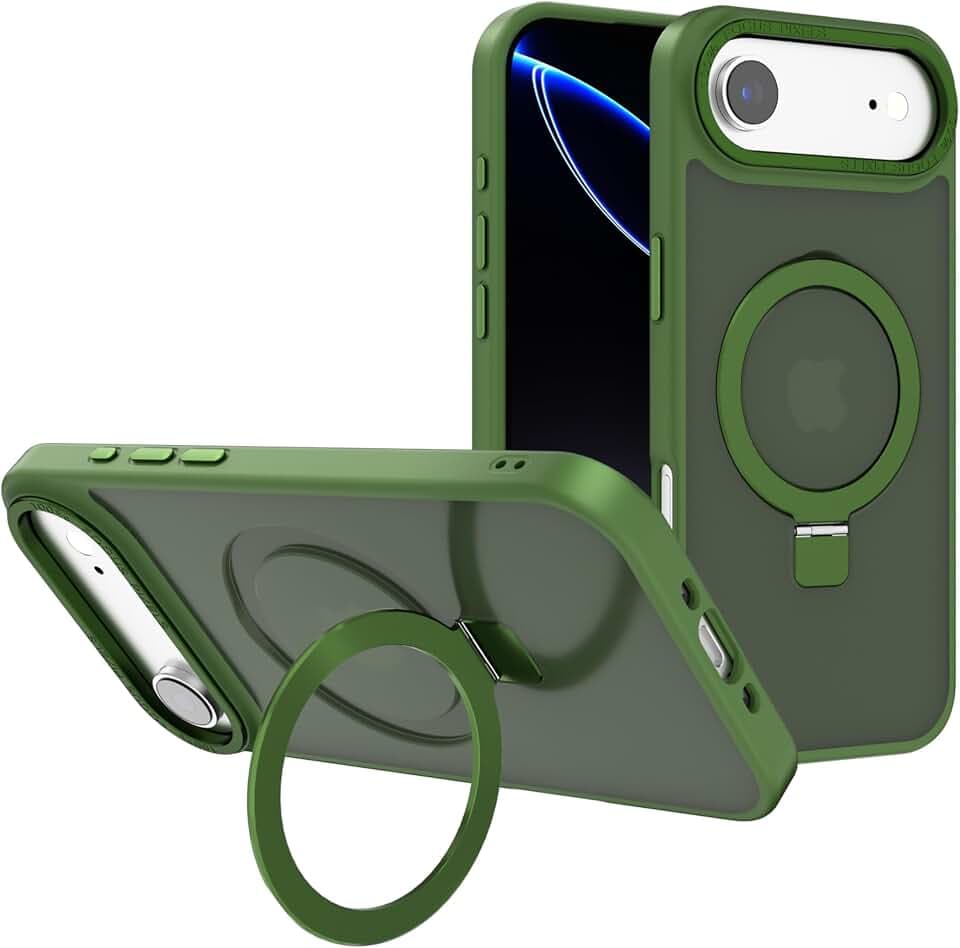 Magnetisch Hülle für iPhone 17,Durchscheinende Matt Schutzhülle Magnetring Handyhülle mit Unsichtbar Ständer,Grün
