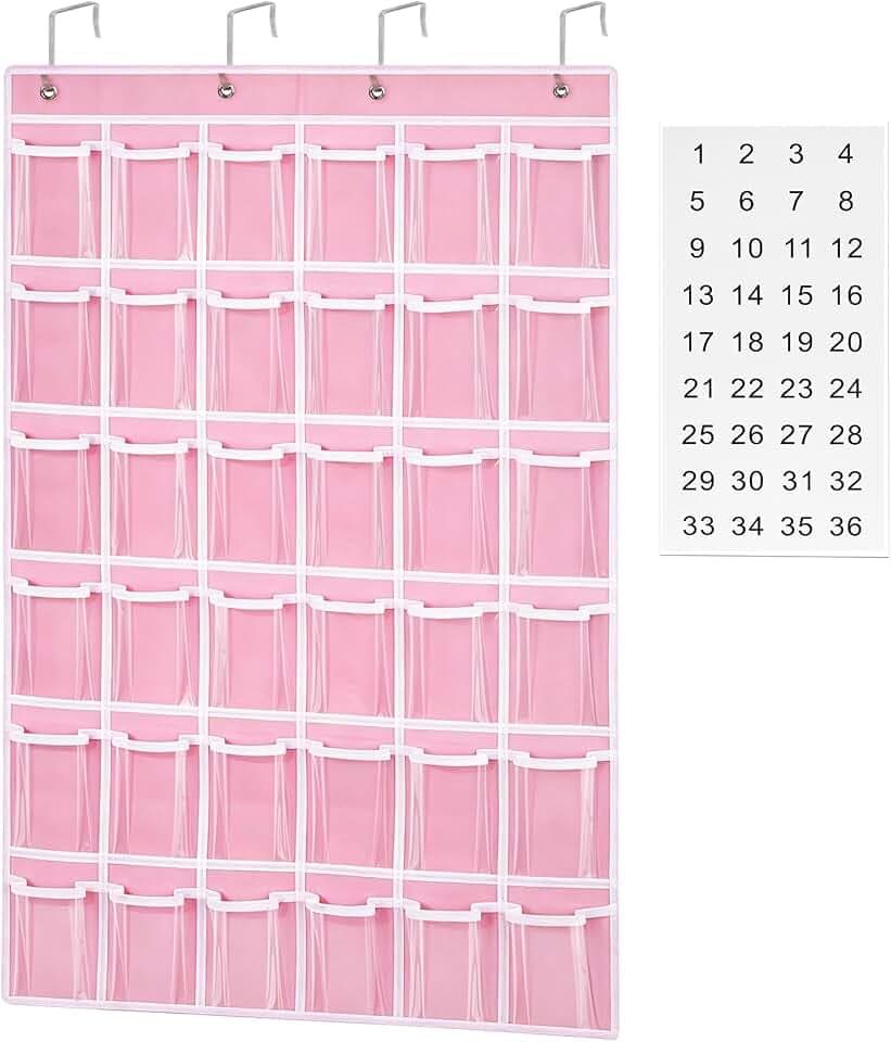 Loghot 36 Clear Pockets Classroom Pocket Charts for Cell Phone Holder