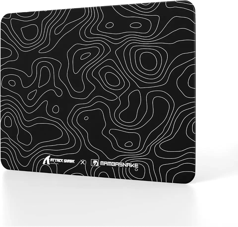 Attack Shark CM05SE Glass Gaming Mousepad,Nano-Micro-Etched Texture,Smooth Glass Surface,High Accuracy,Fast-Moving,Anti-Scratch, PU Leather Super Non-Slip Base,Small Size(16.1×12.2"),Black Contour