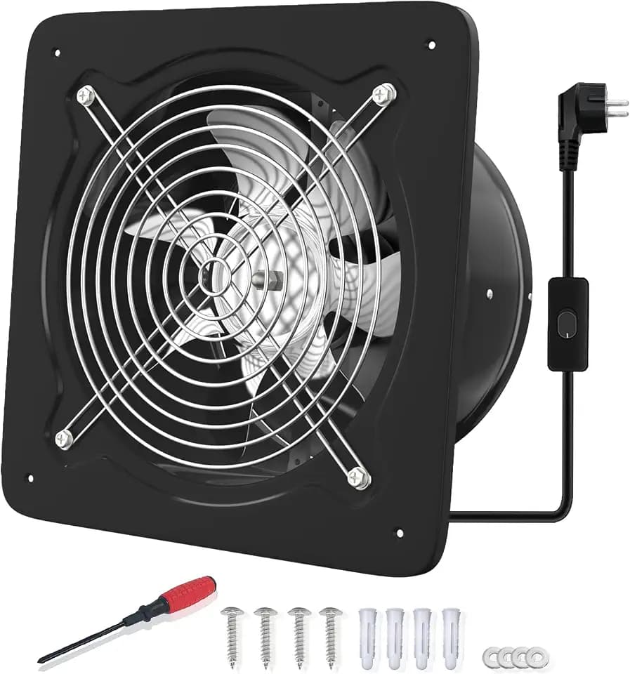 FanGoFast 250mm Abluftventilator 1680m³/h Badlüfter Leiser mit Rücklaufklappe Leistungsstarke Wandventilator mit EU-Stecker für Küche Badezimmer Garage Untergeschoss (Schwarz, Abluftventilator 250mm)