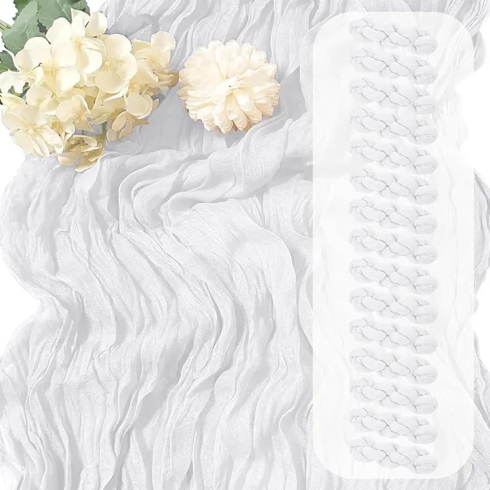15 Pack White Cheesecloth Table Runner 17 x 108 inch Cheese Cloth Table Runners 9ft White Table Runner Rustic Romantic Sheer Gauze Runner for Wedding Party Baby Shower Table Decoration