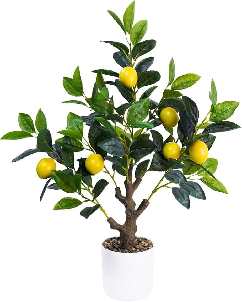Caxchiling Artificial Lemon Tree 2FT, Faux Tabletop Tree with Planter