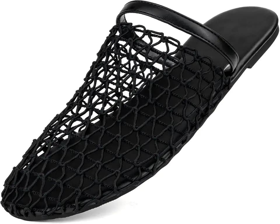 Merking Women's Fishnet Mesh Flat Slide Sandals