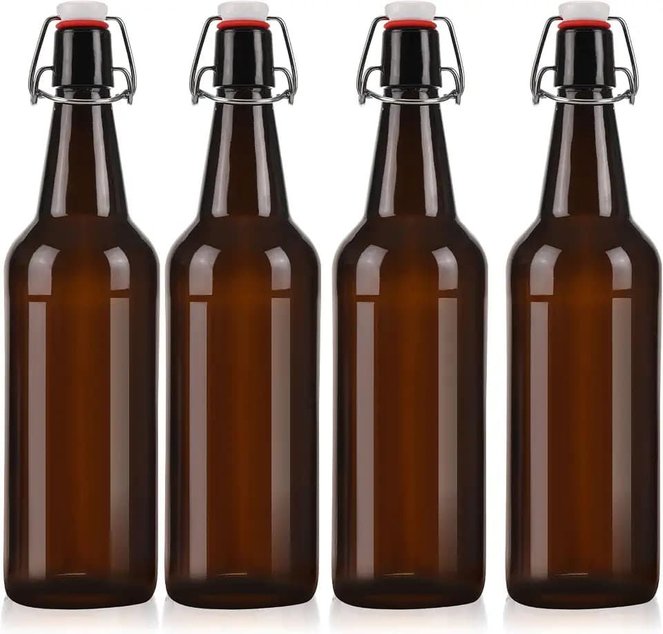 26 oz 4 Pack Amber Beer Bottles with Flip Caps with Swinging Top for Airtight Lids, Swing Top Glass Bottles for Home Brewing and Fermentation Kombucha, Vanilla Extract