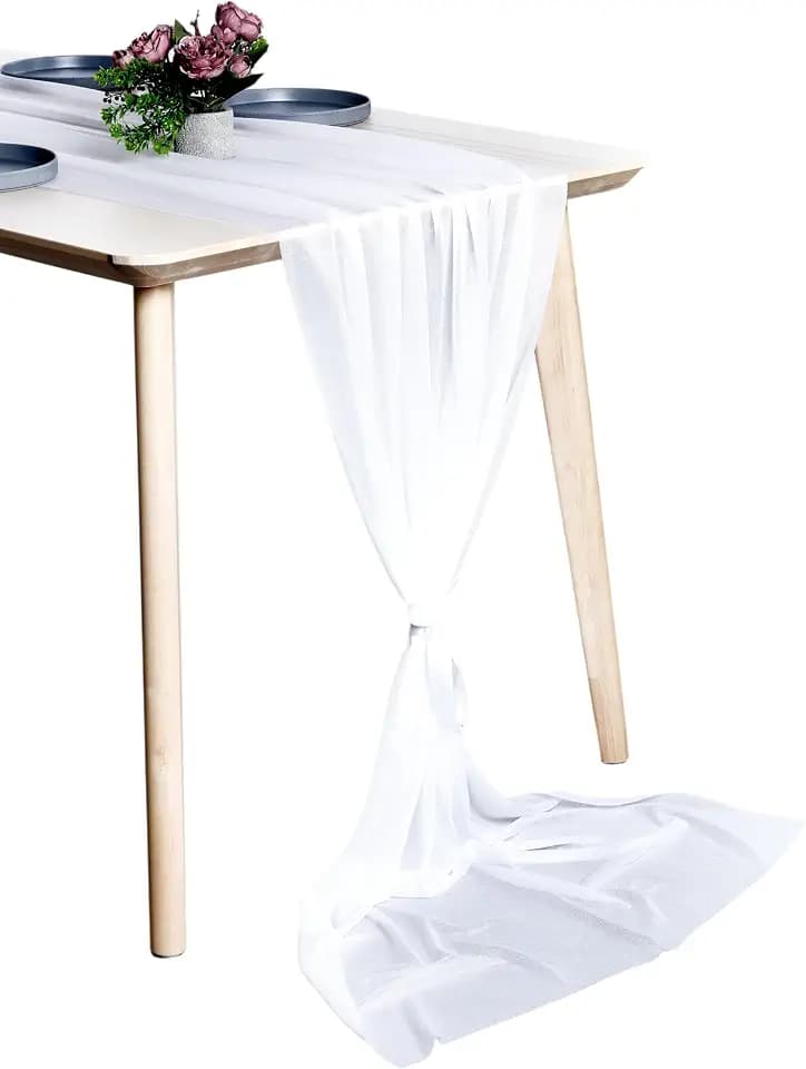 Pack of 10 Chiffon Table Runners 29 x 120 Inch, 14FT Long - White