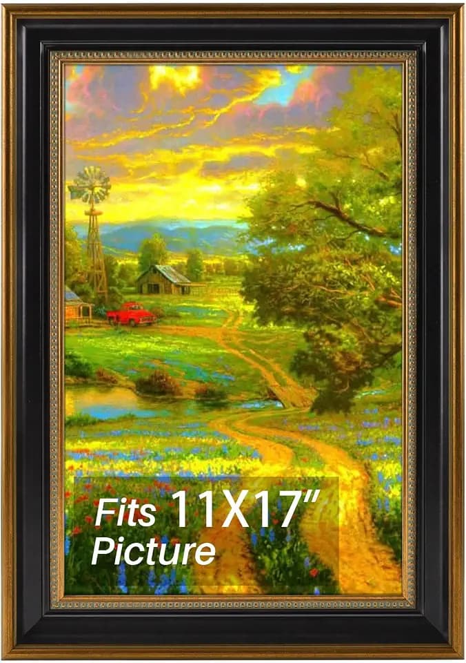 11x17 Ornate Photo Frame with Real Glass Front,Gold/Black Poster Frame
