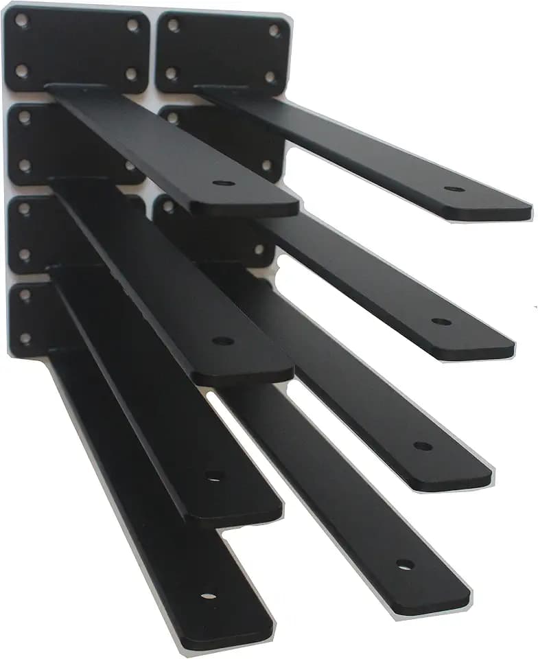 8 Pack - 12 inch Black Hidden L Shelf Bracket (1/5 Inch Thicked) Iron Floating Shelf Brackets Rustic Industrial Metal Brackets for Shelf Support