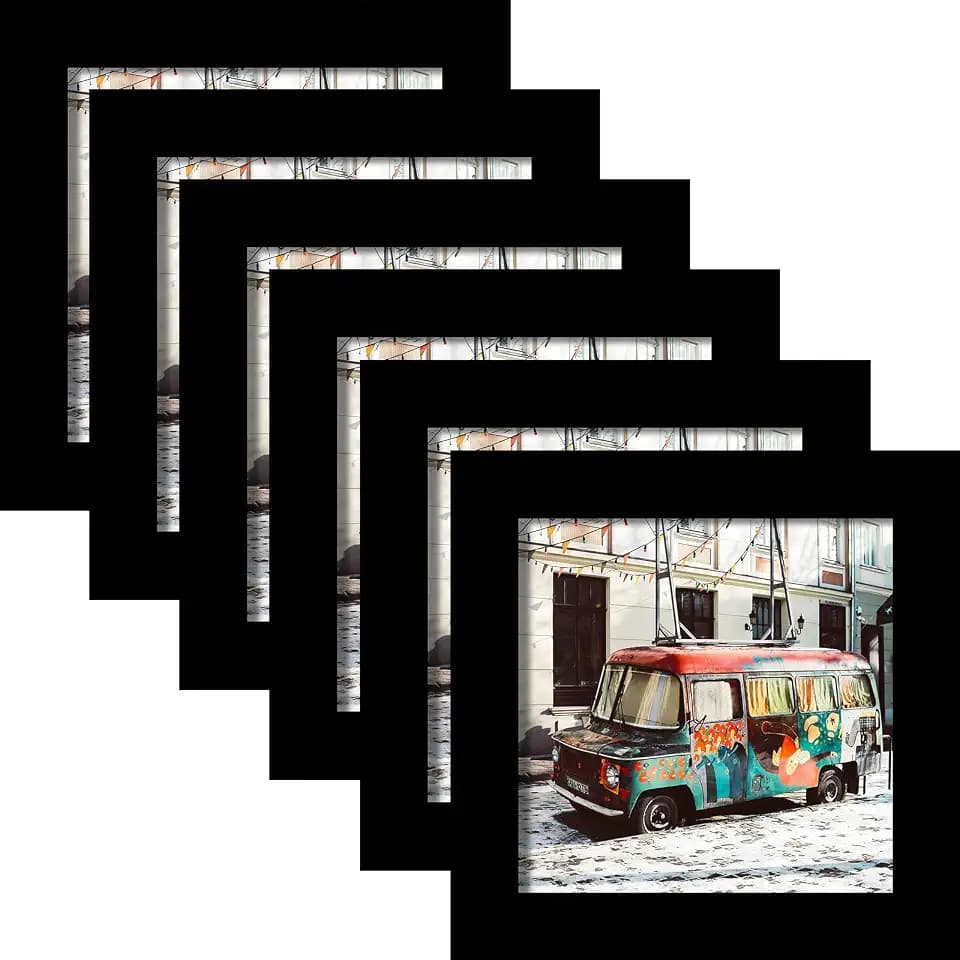 4x4 Black Picture Frames Square Classic Natural Wood 6 Pack for Wall Mounting and Tabletop Display
