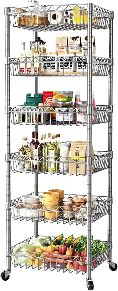 SINGAYE 6 Tier Shelf Wire Shelving Adjustable Storage Shelves Basket Rack