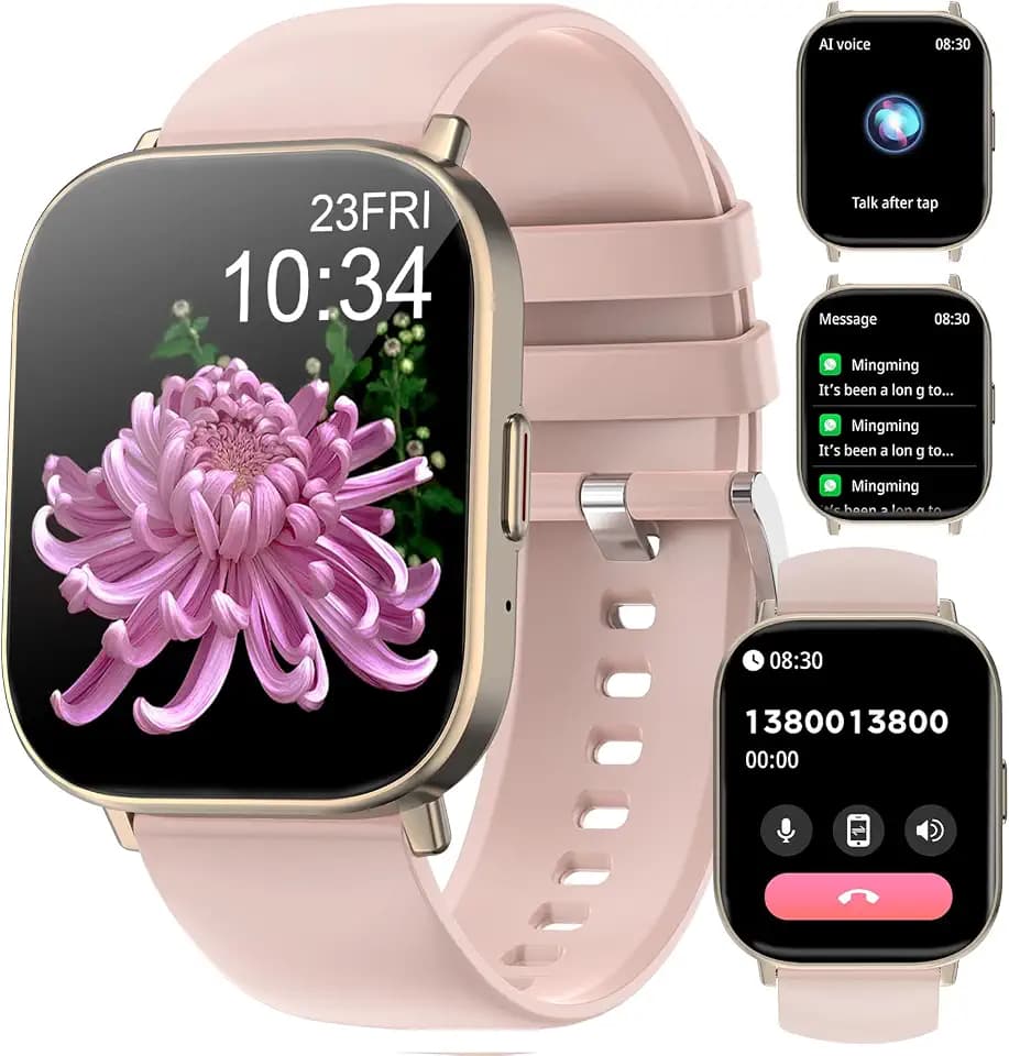 Smartwatch Damen, 2,01" Fitnessuhr mit Telefonfunktion, Smart Watches 100+ Sportmodi, IP67 Wasserdicht, Fitness Tracker mit Schrittzähler, Kalorien, Sportuhr für iOS Android, Rose