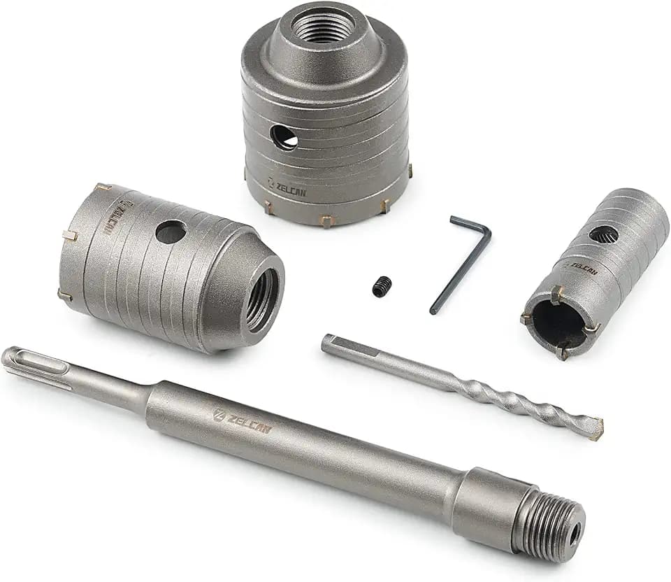 ZELCAN Hole Saw Kit, 4pc Drill Hole Cutter Set with 30 50 65mm Hole Drill Bits for SDS Plus Hammer Drills, Circle Drill Bits Hole Saw Set for Concrete Brick Cement Stone Wall Drilling Home Improvement