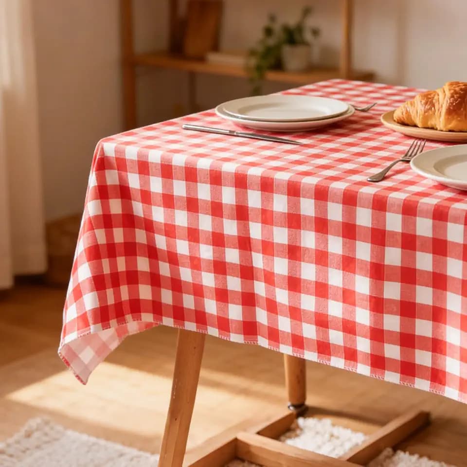 Red and White Checkered Vinyl Tablecloth With Flannel Backing Rectangle, 60x84 Inch PEVA Waterproof Outdoor Reusable Plastic Gingham Oilcloth Cover for Camping,Picnic,Kitchen,Patio,Buffalo Plaid