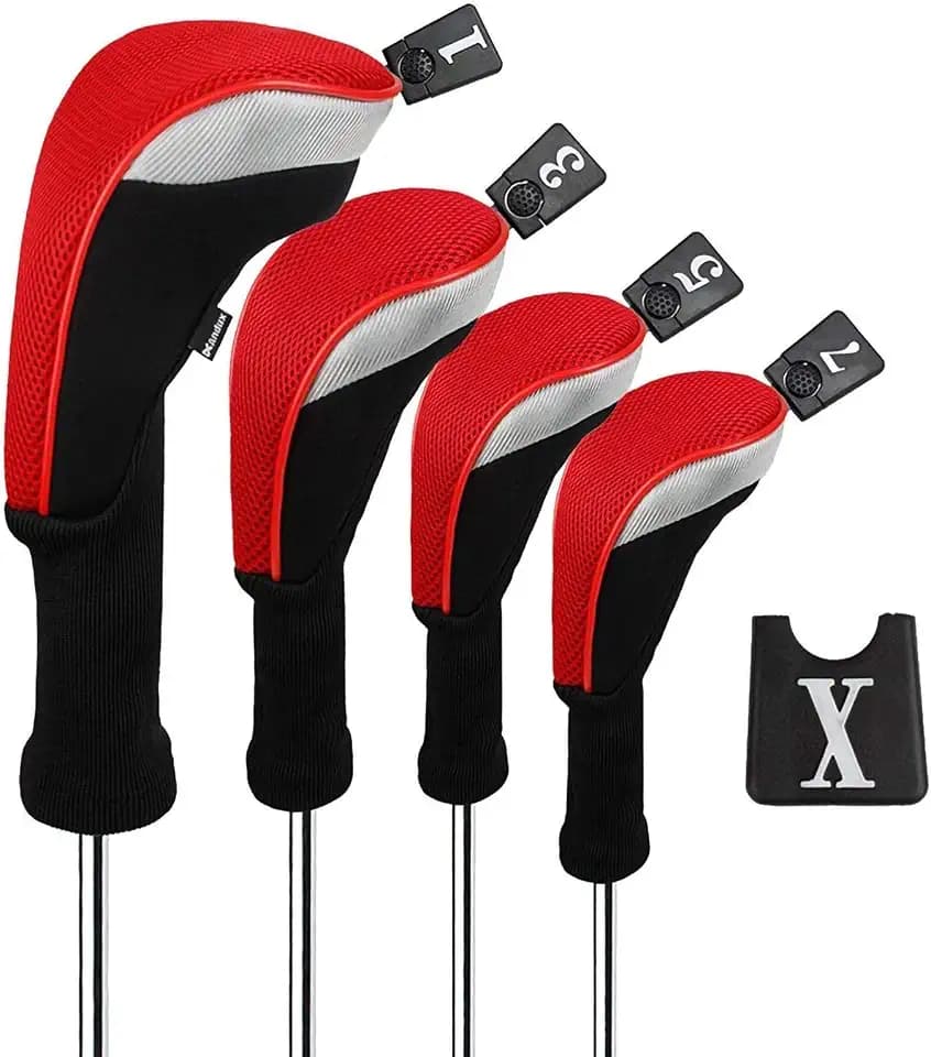 Andux 4pcs/Set Mesh Golf Wood Club Head Covers Long Neck