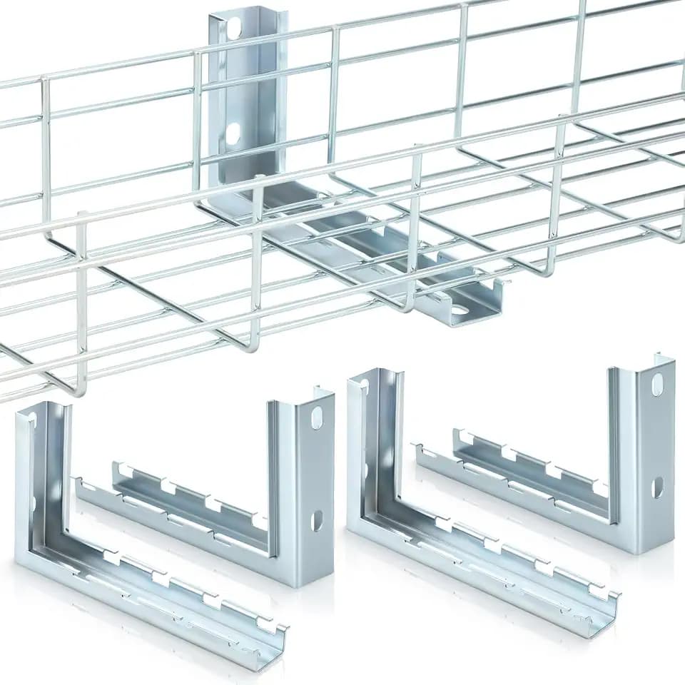 Zonon 4 Pcs 8" L Bracket for Wire Mesh Cable Tray, Wall Mount Zinc Plated