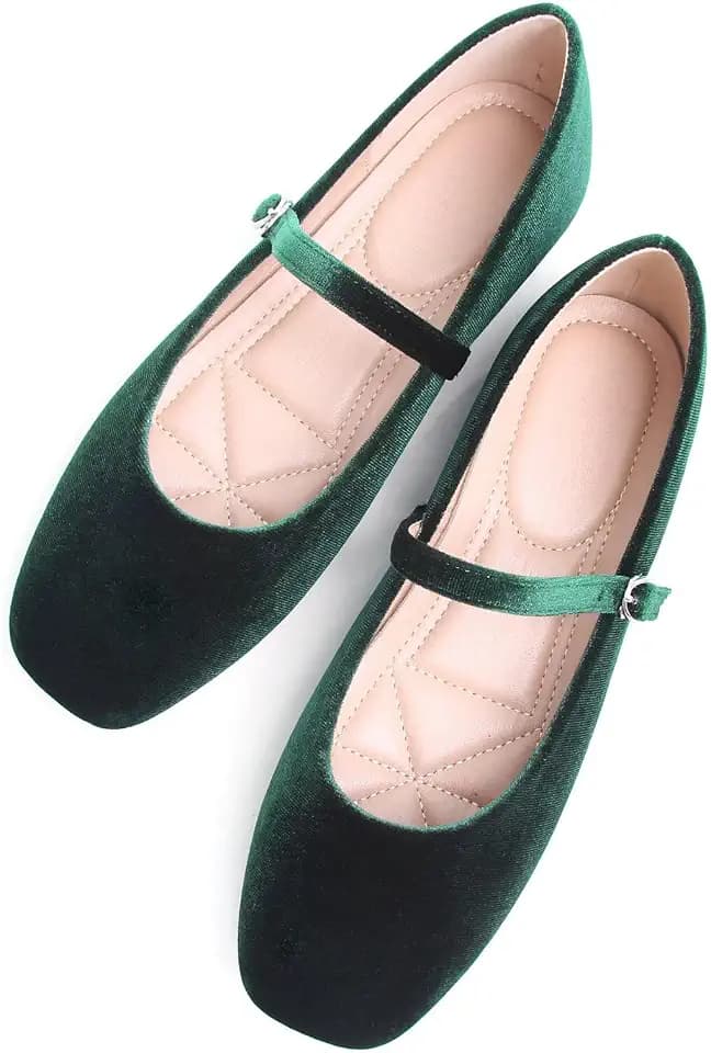 Stunner Mary Jane Square Toe Ankle Strap Black Ballet Flats for Women