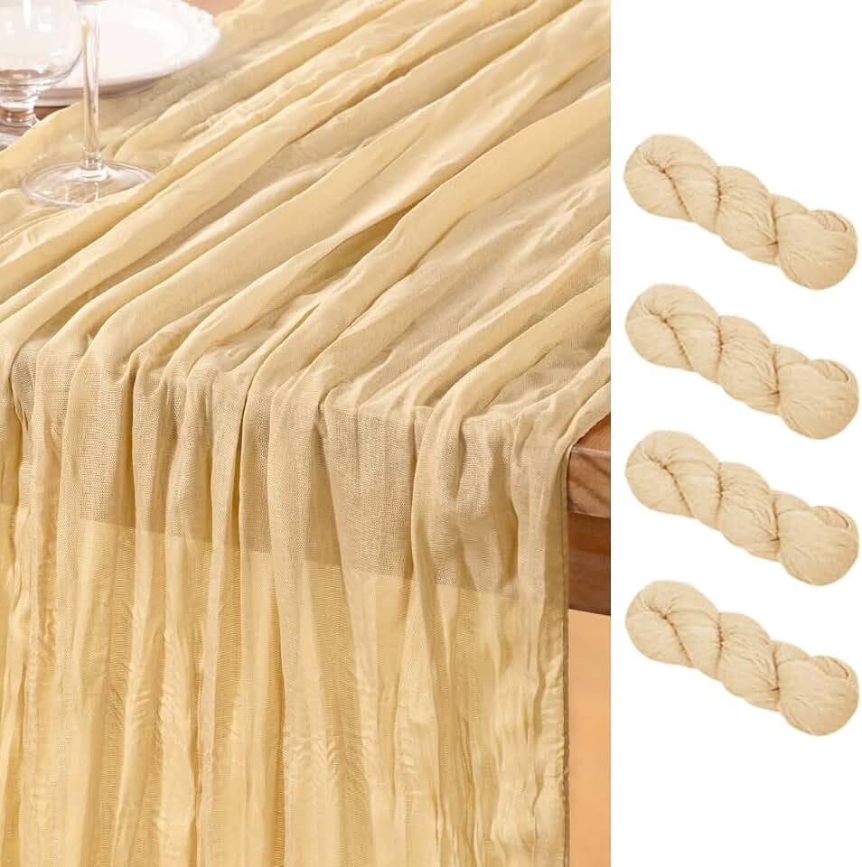 DeZerlor Champagne Cheesecloth Table Runners 4 Pack Summer Boho Runners
