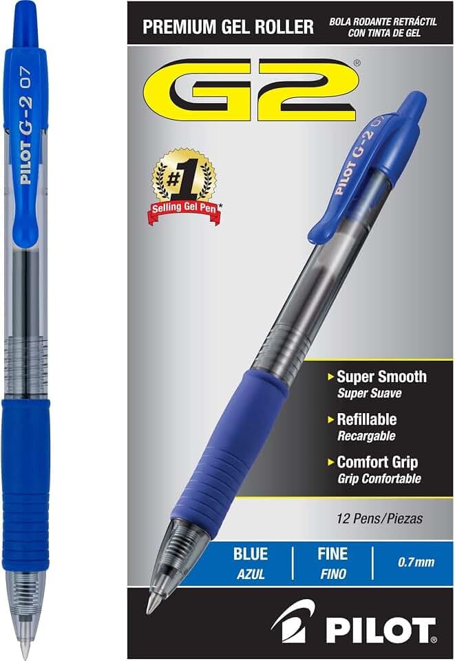 PILOT G2 Premium Gel Pens, Fine Point 0.7mm, Blue Ink, 12-Pack