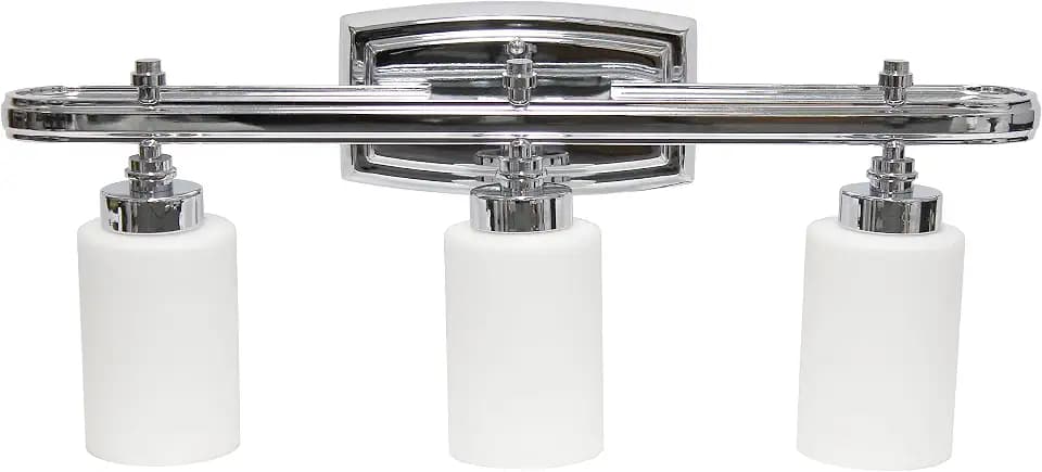 Simple Designs VT1026-CHR 23.5" Modern 3 Light Metal Oval Loop and Milk White Cylinder Shape Glass Shades with Rectangular Backplate Wall Mounted Vanity, Chrome