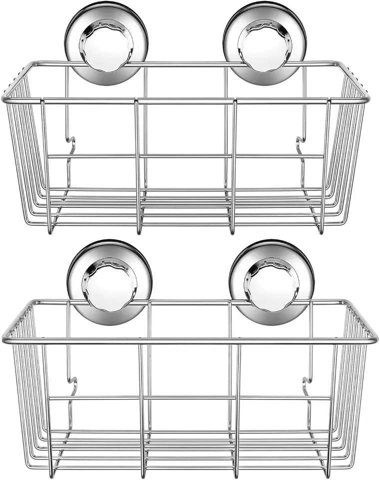 iPEGTOP Suction Cup Deep Shower Caddy Bath Organizer Wall Shelf for Large Shampoo Gel Holder Bathroom Accessories Storage -Rustproof 304 Stainless Steel, 2-Pack