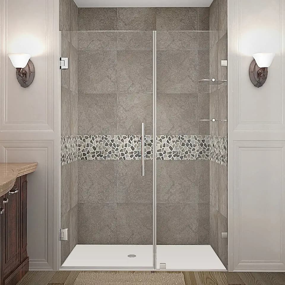 Aston Nautis GS Completely Frameless Hinged Shower Door with Glass Shelves, 45" x 72", Polished Chrome