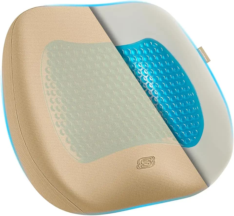 Skechers Seat Cushion Premium Gel & Memory Foam-Office Chair Cushion for Tailbone Pain Relief,Butt Pillow for Office Chair,Car seat Cushion,Long Sitting Office Workers,and Car Drivers,Beige