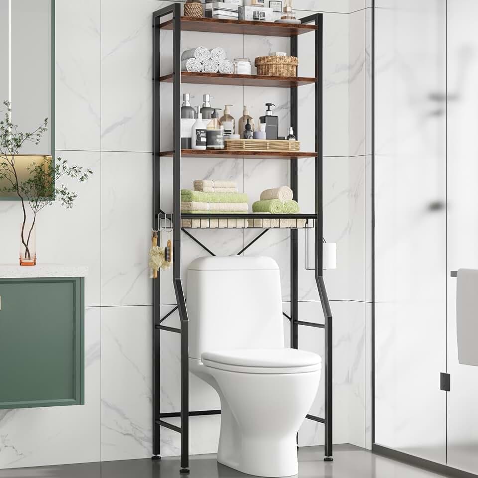 OLIXIS Over the Toilet Storage Rack, Brown 4-Tier Bathroom Organizer Shelf