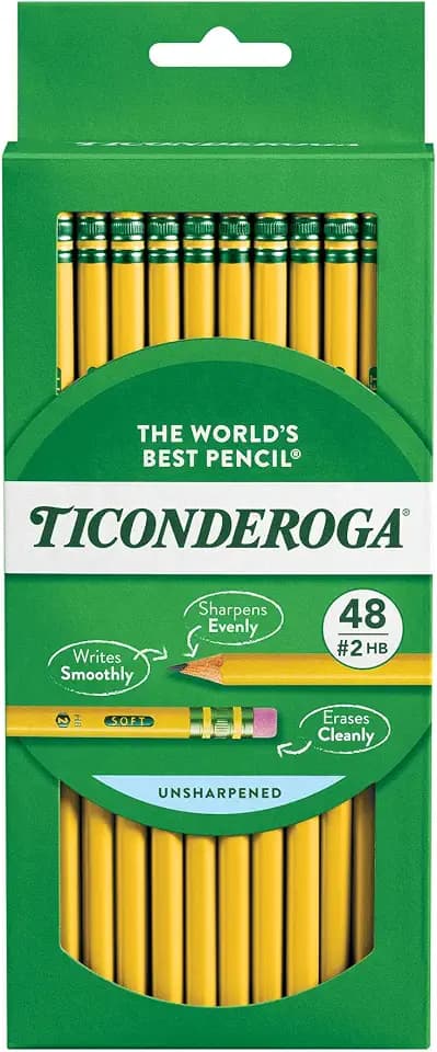 Ticonderoga Wood-Cased Pencils, #2 HB Soft, Yellow, 48 Count
