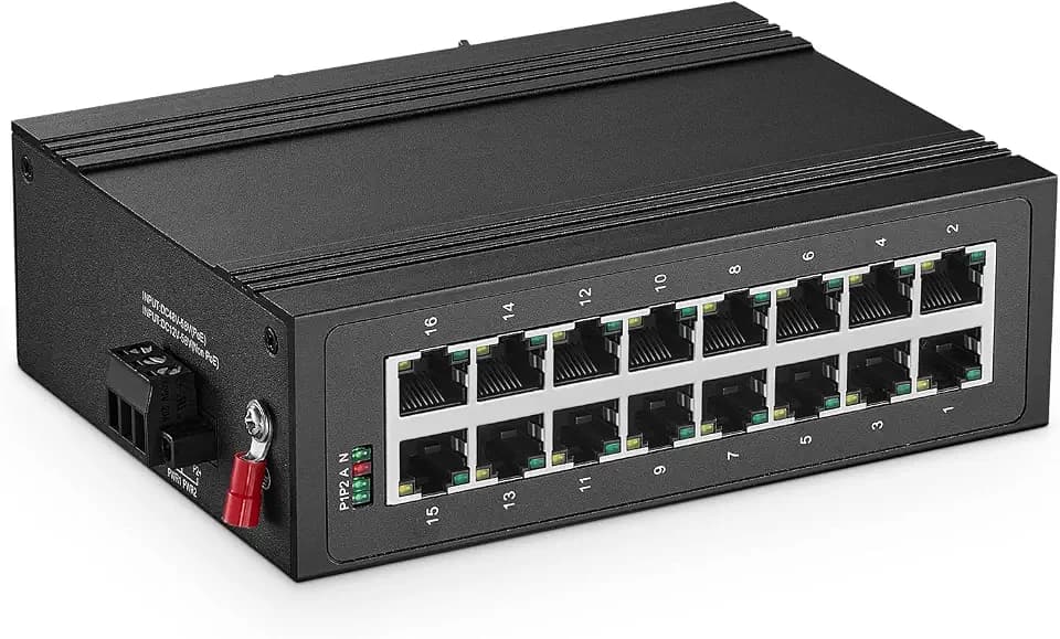 Binardat 16 Port Gigabit Din Rail Industrial Ethernet Switch, 16 Ports 10/100/1000Mbps, lüfterlos IP40 Unmanaged Plug and Play