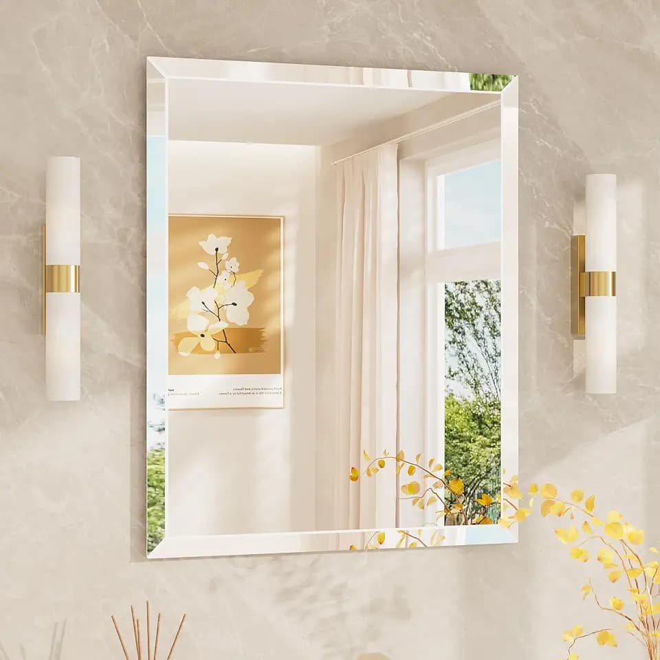 TETOTE 24" x 30" Bathroom Mirror Frameless Tempered Wall Mounted Beveled Mirror for Bathroom