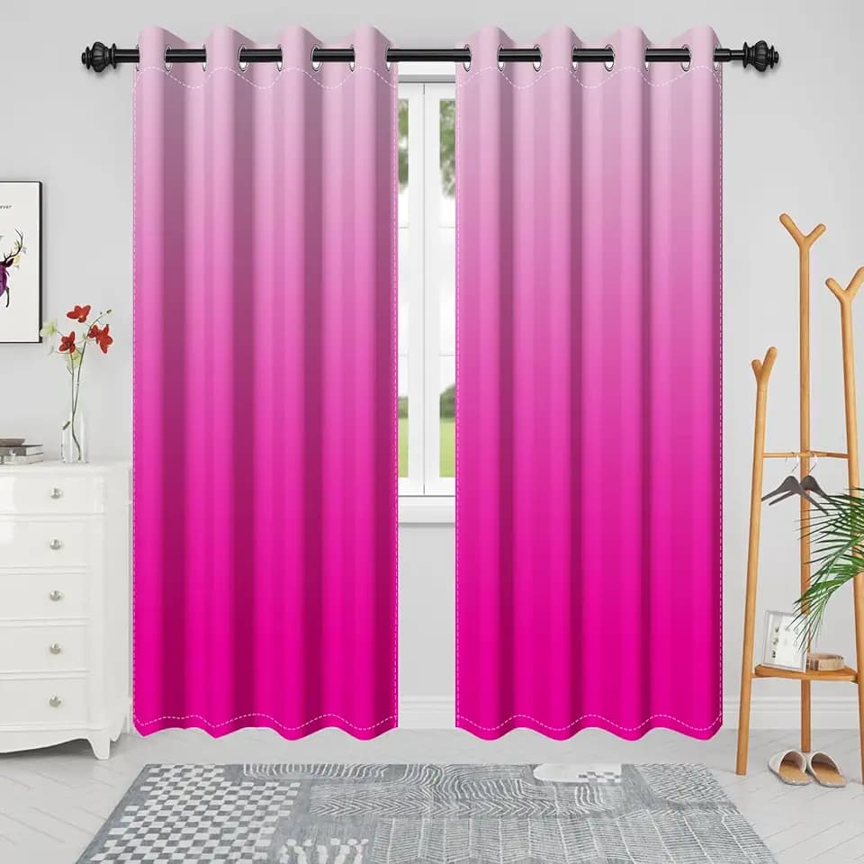 Renaiss Ombre Blackout Curtains Gradient Fuchsia Thermal Insulated Room Darkening Window Drapes Pink Light Blocking Noise Reduce Grommet Window Treatments Bedroom Living Room 52x84 Inches x 2 Panels