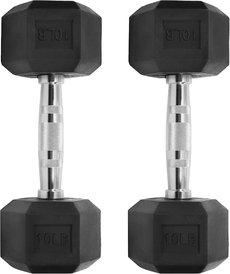 HulkFit Rubber Coated Hex Dumbbells, Anti-Roll Hand Weights Set of 2, Non-Slip Ergonomic Handle Low Odor for Home Gym