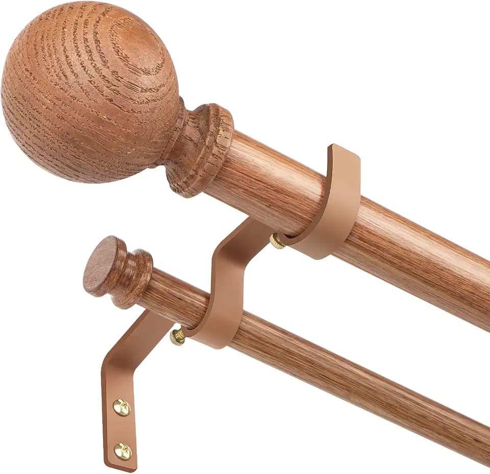 TANGWIN Double Curtain Rod Adjustable 36-88 Inch Heavy Duty Wood Dual Rod