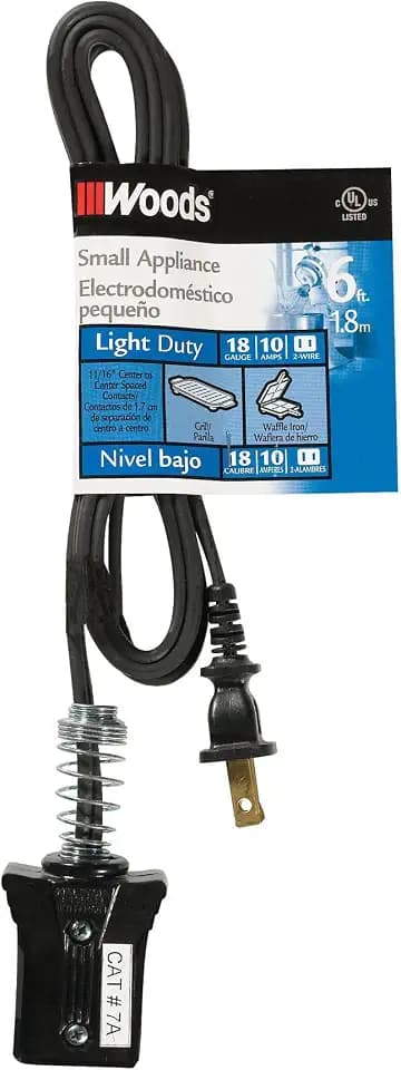 Southwire Appliance Cord with Small Plug - Designed for Heat-Producing Kitchen Appliances - Moisture-Resistant Vinyl Jacket - Black - 6 Foot