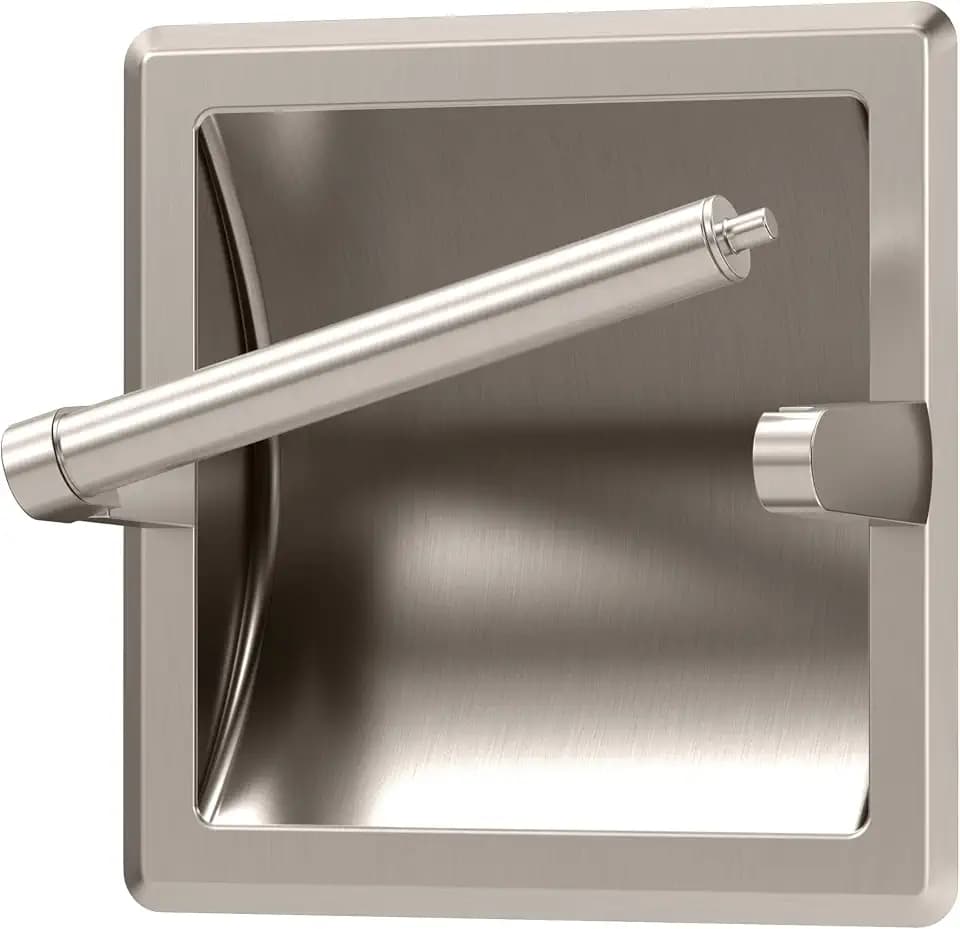 Gatco 751 Recessed Pivoting Toilet Paper Holder, Wall Mounted, Heavy Duty Metal Tissue Holder for Bathroom – Available in Satin Nickel