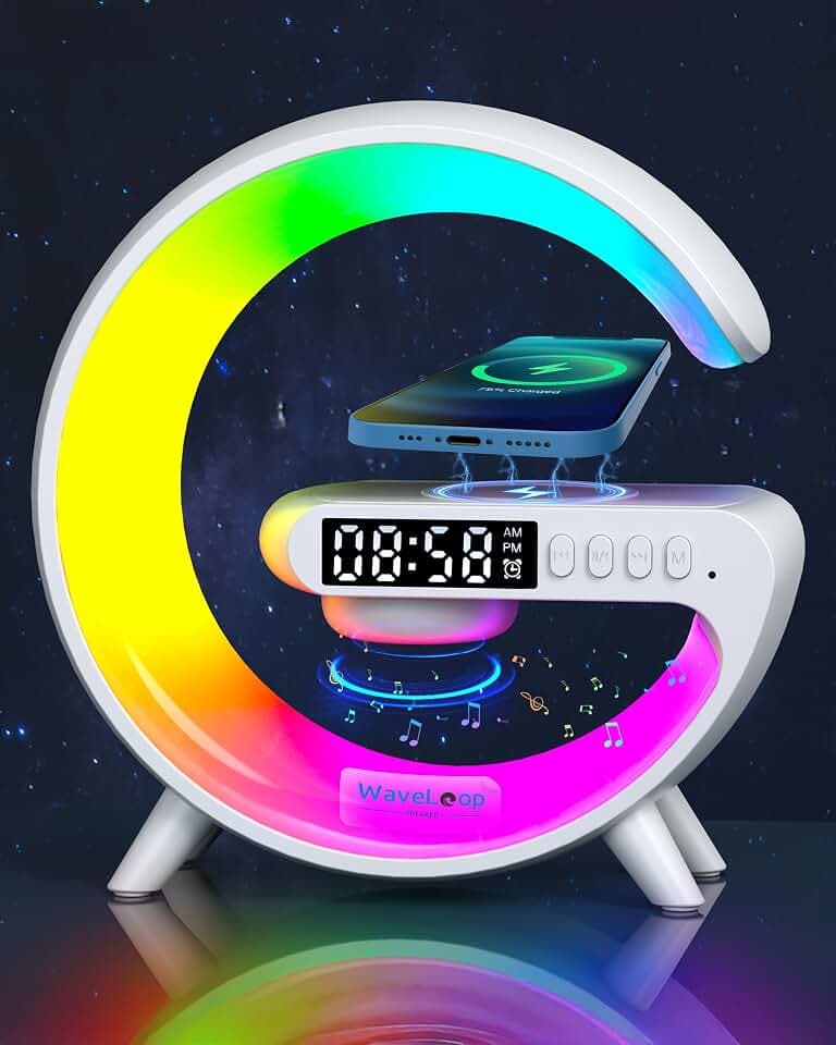 Waveloop Speaker Alarm Clocks for Bedrooms with Wireless Charging Station