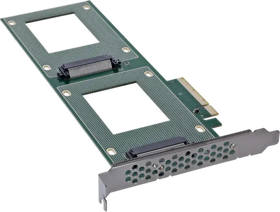 InLine PCI Express Karte zu 2X intern U.2 NVMe SFF-8639 - Bifurcation, PCIe x8, schmal, 76660O