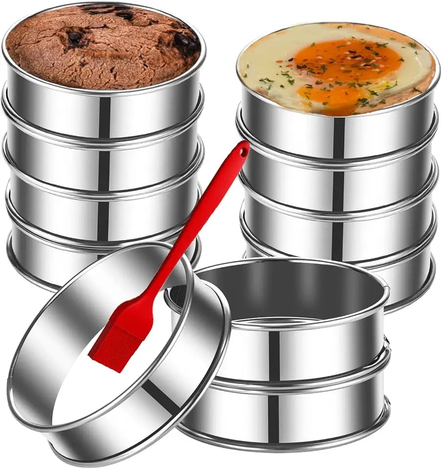 DATANYA 12Packs 4 Inch English Muffin Rings Crumpet Rings Stainless Steel Double Rolled Tart Rings, Round Metal Cooking Pastry Ring Molds for Crumpets baking