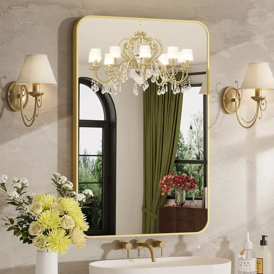 24"x36" Bathroom Mirror for Over Sink, Brushed Gold Rectangle Vanity Mirror