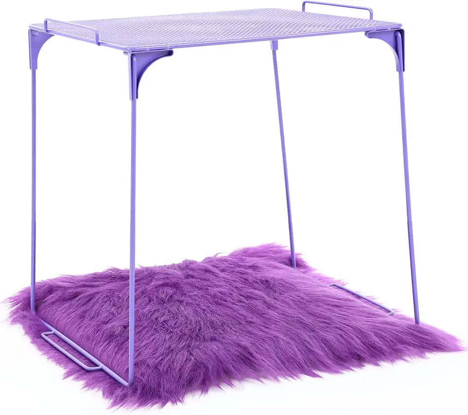 CroBlissful 2 Pcs Locker Organizer Shelf and Carpet Decorating Metal Mesh Locker Accessories Fluffy Square Rug for School Office Gym Organization Back to School Essentials (Purple)
