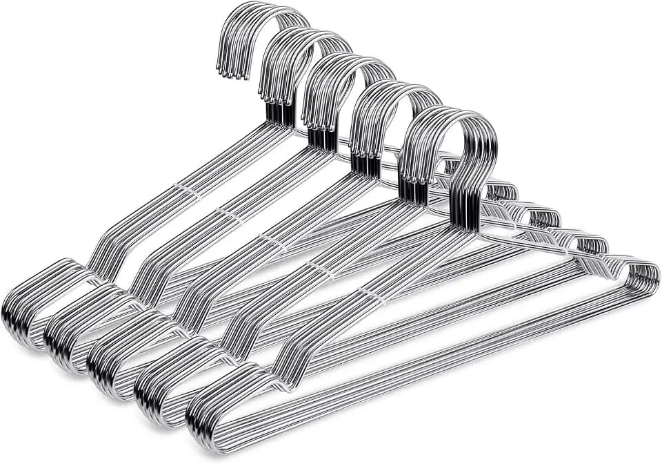 Fayleeko Wire Coat Hangers - 17.7 Inch Heavy Duty Stainless Steel Hangers (50 Pack)
