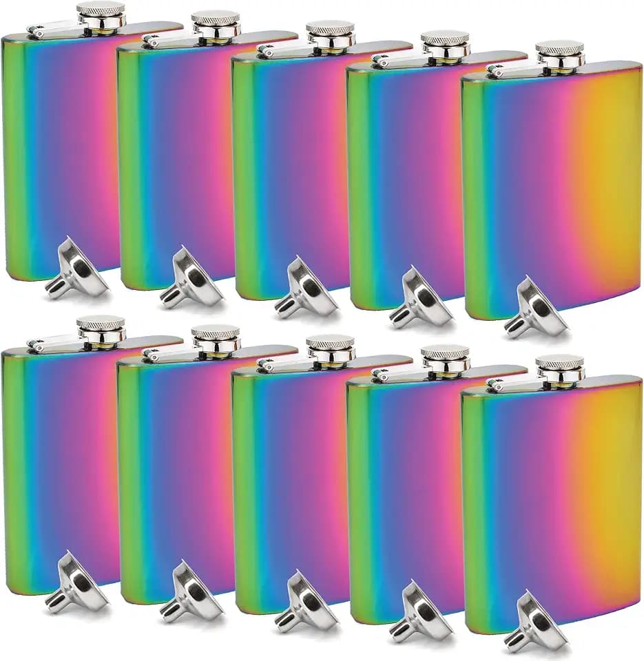 Clear Water Home Goods 8 oz Rainbow Hip Flask (10-Pack)