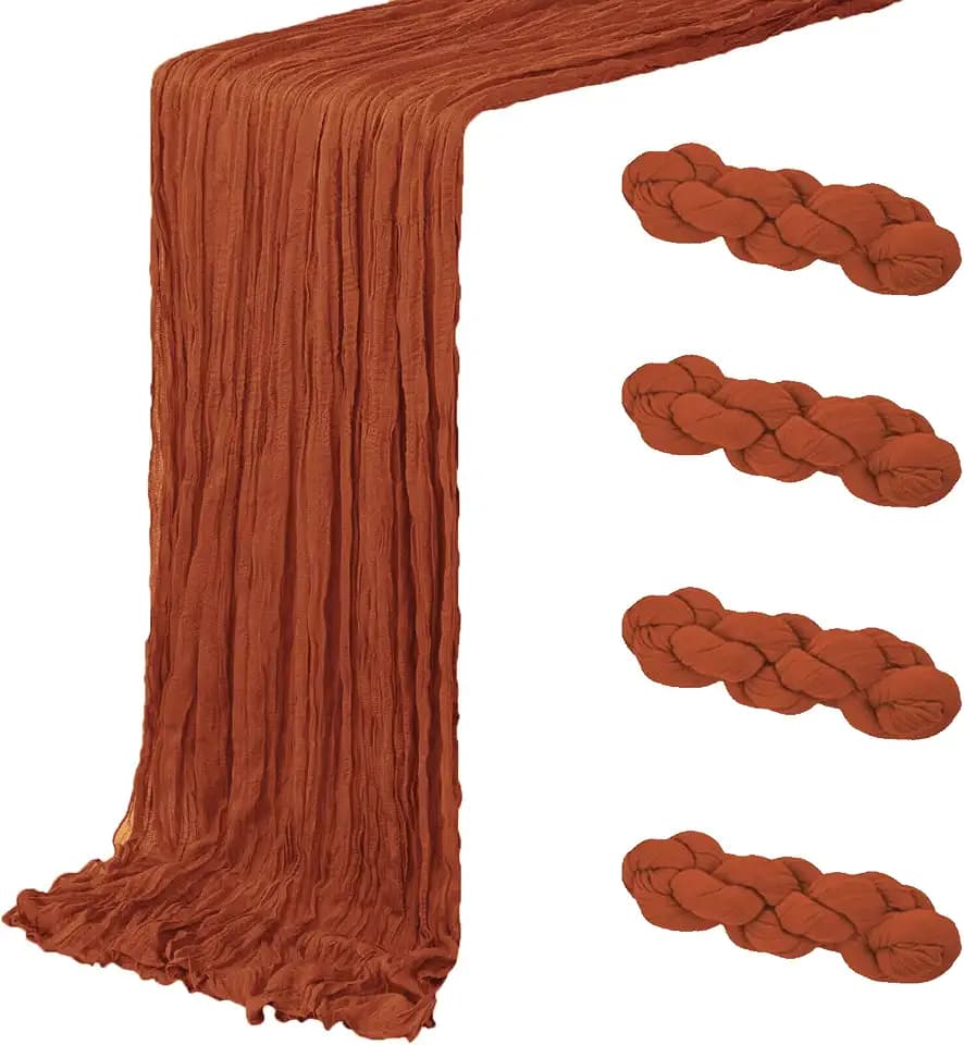 4 Pack Terracotta Cheesecloth Table Runner 20 x 120 inch Gauze Table Runners 10 FT Long,Semi Sheer Cheese Cloth Fabric Table Runner Bulk for Wedding,Party,Baby Shower,Bridal Shower Decoration