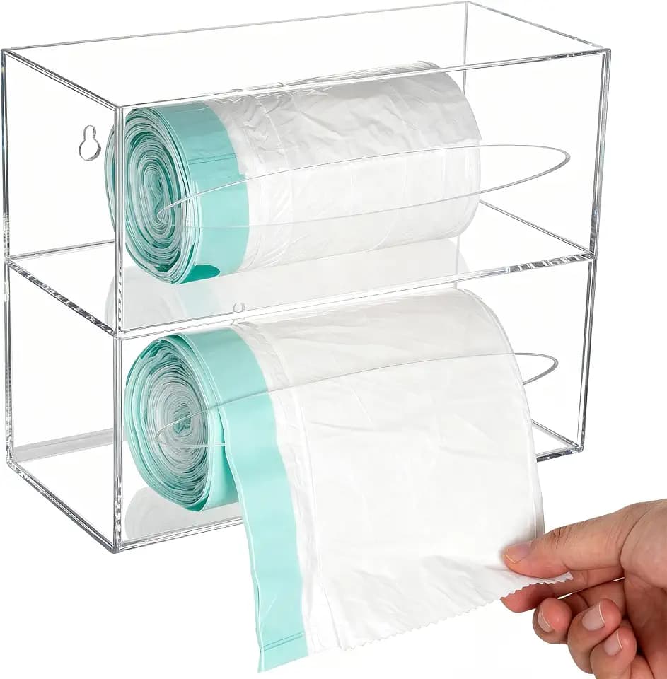 SEANADO Double Compartment Acrylic Kitchen Trash Bag Dispenser Holder