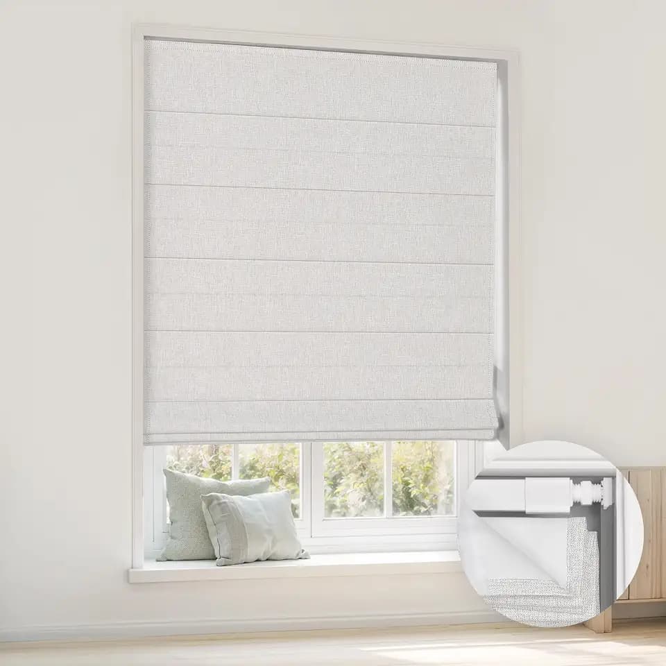 LazBlinds No Drill Cordless Roman Shades, 34'' W x 64'' H, Off White